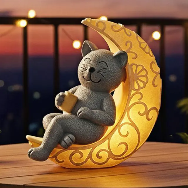 Main image of Solar Cat Statue Decor, Moon Cat Figurines for Patio Balcony Yard Decorations, I Love You to the Moon and Back Birthday Housewarming Gifts for Father Mom Grandma Women Cats Lover