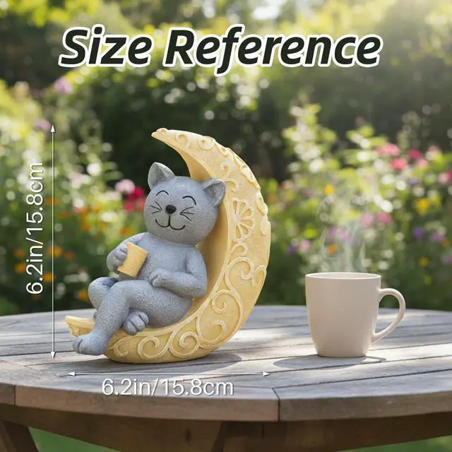 Alt view image 2 of 7 - Solar Cat Statue Decor, Moon Cat Figurines for Patio Balcony Yard Decorations, I Love You to the Moon and Back Birthday Housewarming Gifts for Father Mom Grandma Women Cats Lover