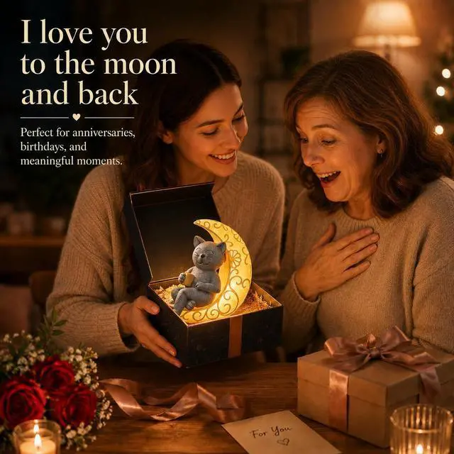 Alt view image 7 of 7 - Solar Cat Statue Decor, Moon Cat Figurines for Patio Balcony Yard Decorations, I Love You to the Moon and Back Birthday Housewarming Gifts for Father Mom Grandma Women Cats Lover