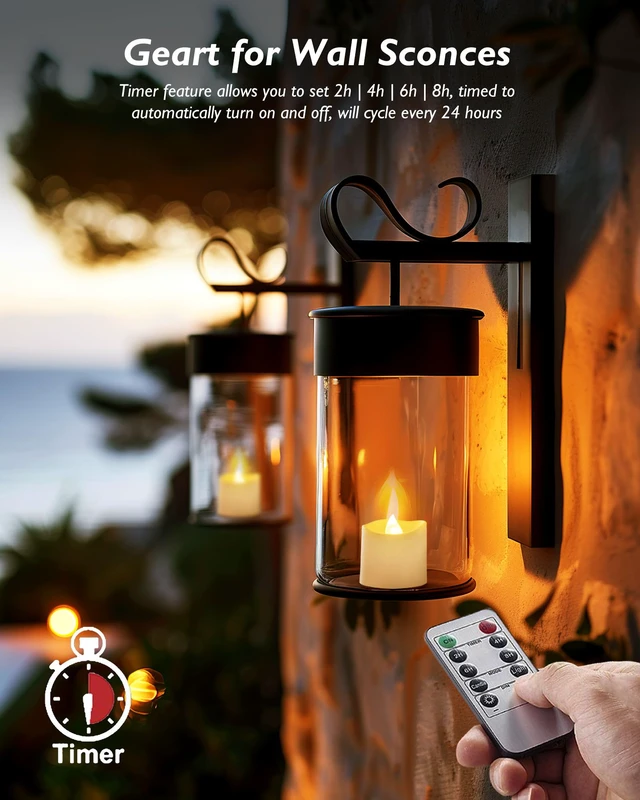 Alt view image 2 of 6 - White Flameless LED Votive Tealight Candles & Timer Remote, 12Pack Battery operated, 400+ hour runtime, 2/4/6/8h timer, warm white flicker glow, flicker/steady mode, for wedding centerpiece