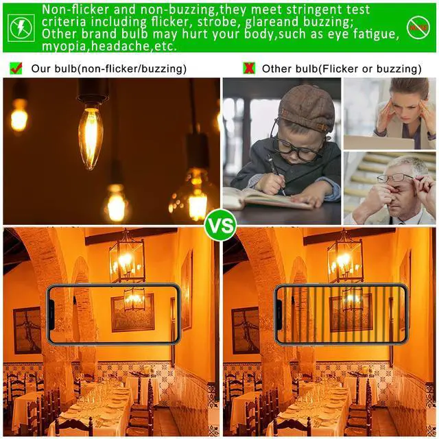 Alt view image 3 of 7 - CA10 E12 Candelabra Bulb 40 watt,Amber Light Bulbs,2200K,6Pack | 4w=40 watt Light Bulbs,E12 Bulb,250lm,AC120V,ETL,Candelabra Light Bulbs for Chandelier Light Bulbs,Pendant,Candle Light Bulbs