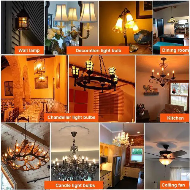 Alt view image 7 of 7 - CA10 E12 Candelabra Bulb 40 watt,Amber Light Bulbs,2200K,6Pack | 4w=40 watt Light Bulbs,E12 Bulb,250lm,AC120V,ETL,Candelabra Light Bulbs for Chandelier Light Bulbs,Pendant,Candle Light Bulbs