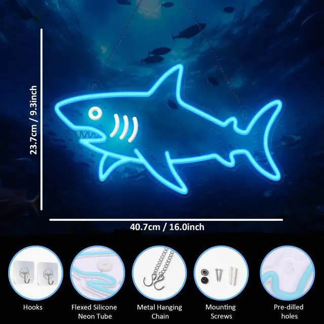 Alt view image 3 of 7 - Shark Neon Sign, Dimmable LED Shark Light Animal Wall Decor, Christmas Gift White Elephant Gifts for Boys Men, Bedroom Living Room Man Cave Home Decoration With USB Powered