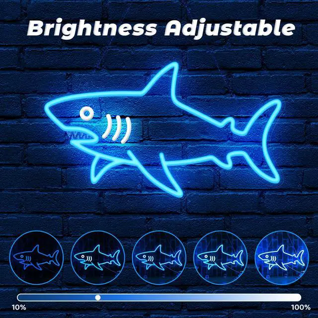 Alt view image 4 of 7 - Shark Neon Sign, Dimmable LED Shark Light Animal Wall Decor, Christmas Gift White Elephant Gifts for Boys Men, Bedroom Living Room Man Cave Home Decoration With USB Powered