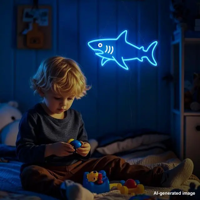 Alt view image 5 of 7 - Shark Neon Sign, Dimmable LED Shark Light Animal Wall Decor, Christmas Gift White Elephant Gifts for Boys Men, Bedroom Living Room Man Cave Home Decoration With USB Powered