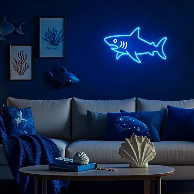 Alt view image 6 of 7 - Shark Neon Sign, Dimmable LED Shark Light Animal Wall Decor, Christmas Gift White Elephant Gifts for Boys Men, Bedroom Living Room Man Cave Home Decoration With USB Powered