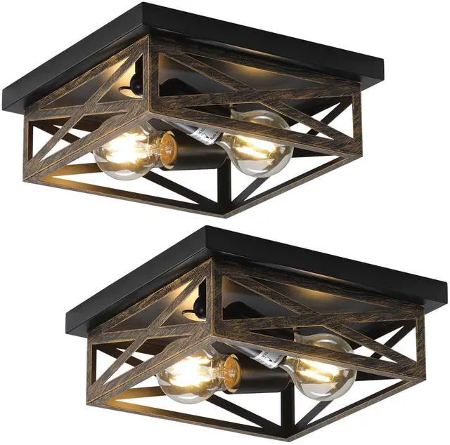 Main image of 2Pack Rustic Flush Mount Ceiling Light Fixture, Modern Farmhouse Light Fixture, Kitchen Hallway Light Fixtures for Bedroom,Dining Room Entryway,Industrial Metal Cage Ceiling Light