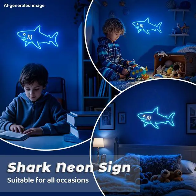Alt view image 7 of 7 - Shark Neon Sign, Dimmable LED Shark Light Animal Wall Decor, Christmas Gift White Elephant Gifts for Boys Men, Bedroom Living Room Man Cave Home Decoration With USB Powered