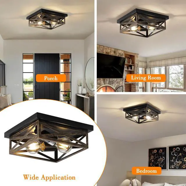 Alt view image 3 of 7 - 2Pack Rustic Flush Mount Ceiling Light Fixture, Modern Farmhouse Light Fixture, Kitchen Hallway Light Fixtures for Bedroom,Dining Room Entryway,Industrial Metal Cage Ceiling Light