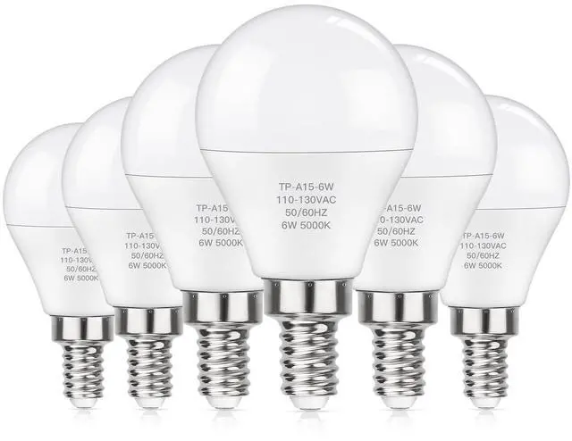 Main image of E12 LED 60W Equivalent Daylight White 5000K Ceiling Fan Bulbs, 600LM CRI 85+ Candelabra Bulbs Small Base, 6W Non-Dimmable, Pack of 6