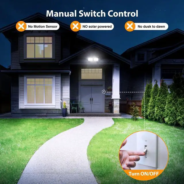 Alt view image 4 of 7 - 3200LM Flood Lights Outdoor, 32W 6500K LED Security Light Switch Controlled, IP66 Waterproof Outdoor Lights, Wall Mount Exterior Flood Light with 2 Adjustable Heads Floodlights Outside
