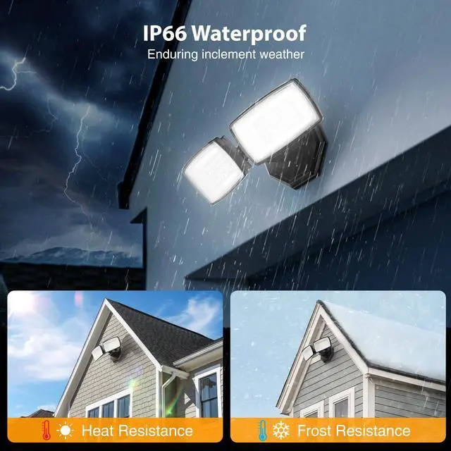 Alt view image 6 of 7 - 3200LM Flood Lights Outdoor, 32W 6500K LED Security Light Switch Controlled, IP66 Waterproof Outdoor Lights, Wall Mount Exterior Flood Light with 2 Adjustable Heads Floodlights Outside
