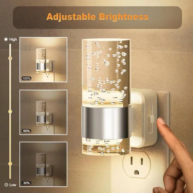 Alt view image 2 of 6 - Night Light, Night Lights Plug into Wall, 2 Pack 3000K Warm White | LED Nightlight with Adjustable Brightness, Automatic Night Light Plug in with Light Sensor for Bathroom Hallway Room Decor