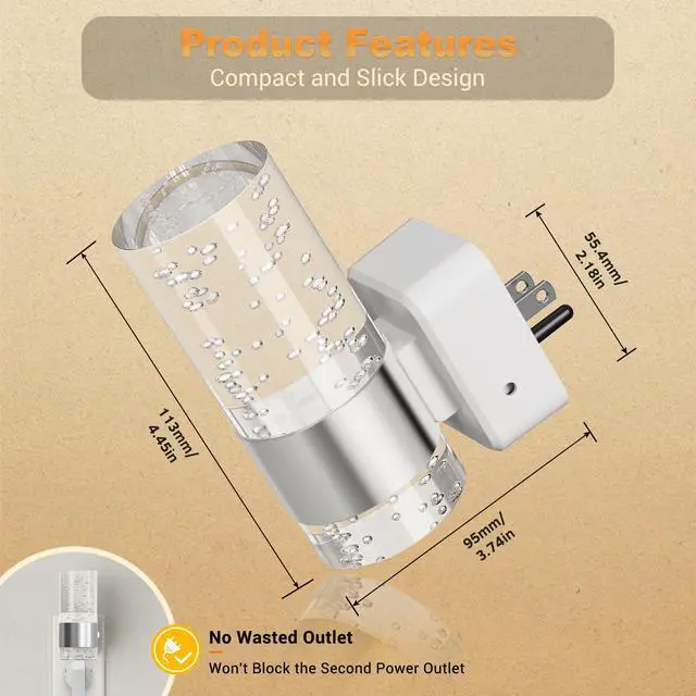 Alt view image 4 of 6 - Night Light, Night Lights Plug into Wall, 2 Pack 3000K Warm White | LED Nightlight with Adjustable Brightness, Automatic Night Light Plug in with Light Sensor for Bathroom Hallway Room Decor