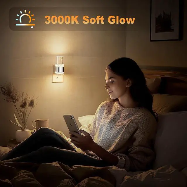 Alt view image 5 of 6 - Night Light, Night Lights Plug into Wall, 2 Pack 3000K Warm White | LED Nightlight with Adjustable Brightness, Automatic Night Light Plug in with Light Sensor for Bathroom Hallway Room Decor