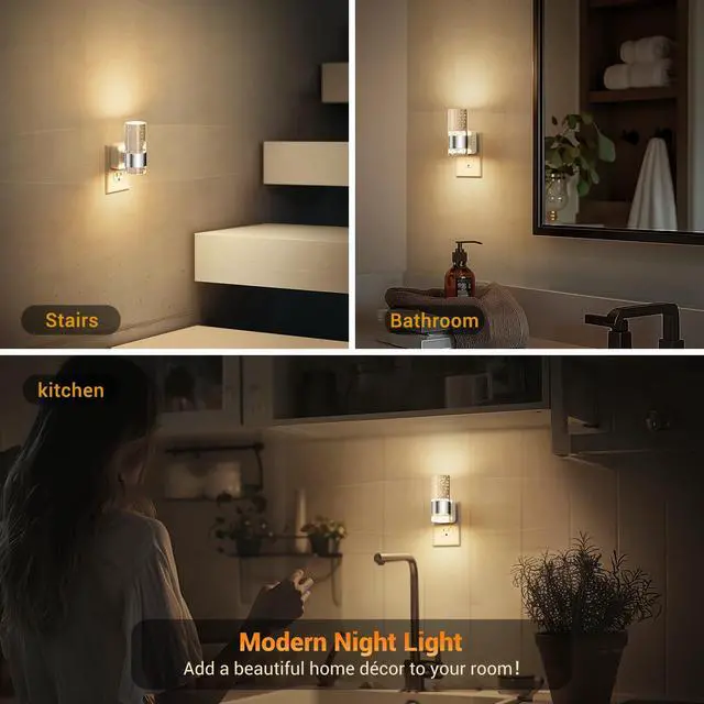 Alt view image 6 of 6 - Night Light, Night Lights Plug into Wall, 2 Pack 3000K Warm White | LED Nightlight with Adjustable Brightness, Automatic Night Light Plug in with Light Sensor for Bathroom Hallway Room Decor