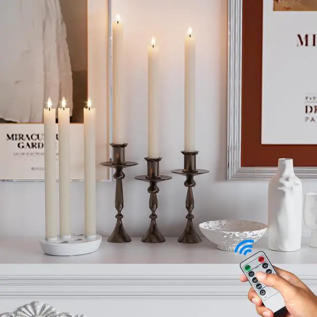 Alt view image 5 of 6 - Rechargeable Flameless Taper Candles with Remote, Charging Base, 6 Pcs | 0.78x9.6" ivory wax LED tapers, 3D flicker, 2.5-hour USB-C charge, up to 160-hour runtime for Home Wedding Christmas Decor