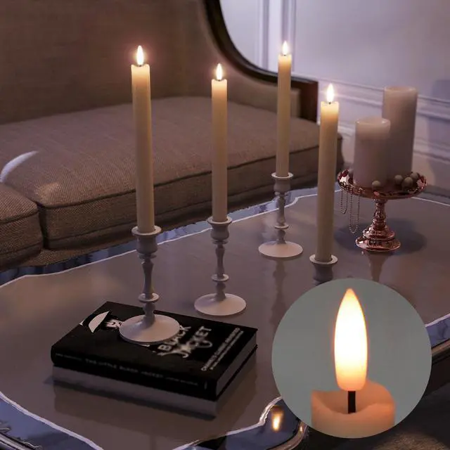 Alt view image 6 of 6 - Rechargeable Flameless Taper Candles with Remote, Charging Base, 6 Pcs | 0.78x9.6" ivory wax LED tapers, 3D flicker, 2.5-hour USB-C charge, up to 160-hour runtime for Home Wedding Christmas Decor