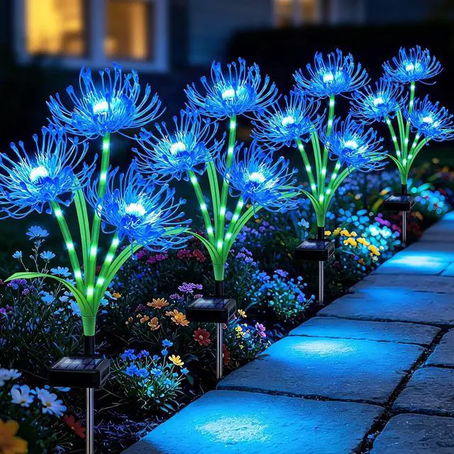 Main image of Solar Lights Outdoor, 4 Pack Blue Spider Lily Garden Flower Lights | 3Heads per Stem& Individual Solar Panels, Warm White LED Waterproof Yard Lawn Pathway Decor,Decorative Garden Gifts for Women