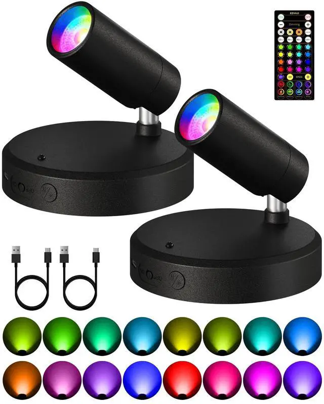 Main image of RGB Indoor Spotlights, Accent Lights, Plant Uplights | 5000mAh Rechargeable, Color Changing, DIY Mode, Wireless, Magnetic, Remote, Diammble, Arts, Pictures, Displays