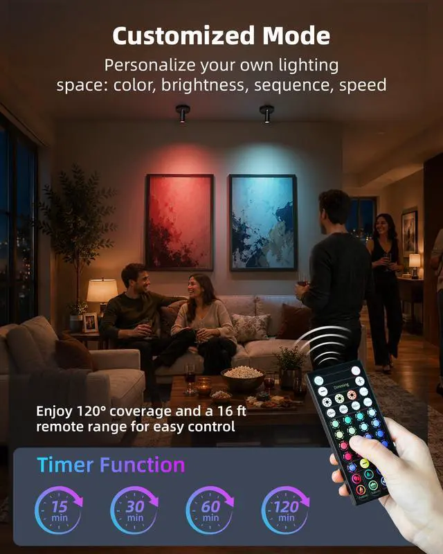 Alt view image 4 of 7 - RGB Indoor Spotlights, Accent Lights, Plant Uplights | 5000mAh Rechargeable, Color Changing, DIY Mode, Wireless, Magnetic, Remote, Diammble, Arts, Pictures, Displays
