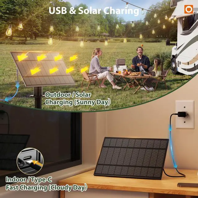 Alt view image 5 of 7 - 102FT(96FT+6) Solar String Lights Outdoor, Waterproof, Last 20+ Hrs | 34 Shatterproof LED Bulbs, USB Charging, Dimmable, Timer Remote, Easy Install for Garden, Backyard, Pergola and Party