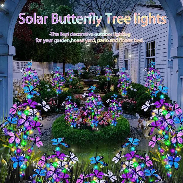 Alt view image 5 of 7 - Solar Garden Lights Outdoor, Waterproof 2 Pack Solar Butterfly Lights with 60 LED 12 Butterfly Colorful Lighting for Garden Yard Lawn Outdoor Decor, Gift for Mom Women Mother's Day