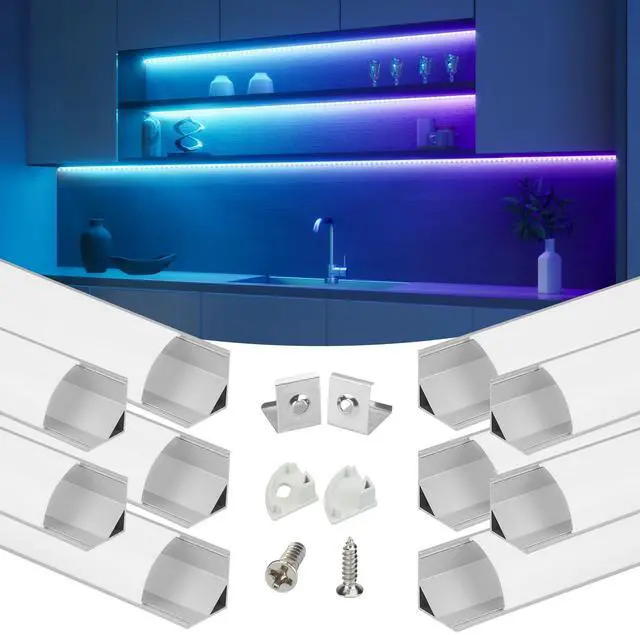Main image of 10Pack 3.3FT Silver V-Shape Corner LED Channel Milky Cover V1SW WW | Silver LED Channel, Milky Diffuser Cover, 16x16mm V Shape, Corner Lighting, Fits 10mm LED Strips
