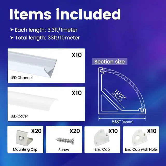 Alt view image 2 of 7 - 10Pack 3.3FT Silver V-Shape Corner LED Channel Milky Cover V1SW WW | Silver LED Channel, Milky Diffuser Cover, 16x16mm V Shape, Corner Lighting, Fits 10mm LED Strips