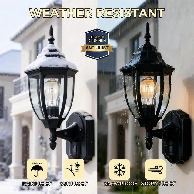 Alt view image 2 of 7 - Porch Lights Outdoor Motion Sensor Wall Sconce Anti-Rust Aluminum, Exterior Outdoor Wall Lights Dusk to Dawn Porch Light Fixture Wall Mount for House Outside Patio