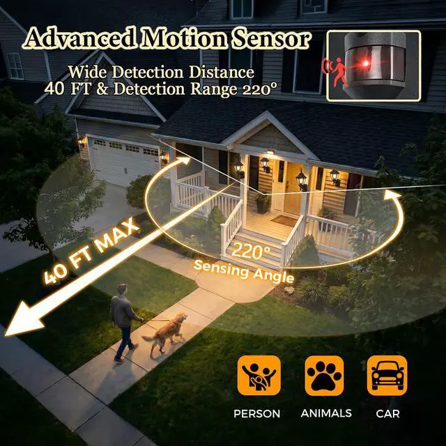 Alt view image 3 of 7 - Porch Lights Outdoor Motion Sensor Wall Sconce Anti-Rust Aluminum, Exterior Outdoor Wall Lights Dusk to Dawn Porch Light Fixture Wall Mount for House Outside Patio
