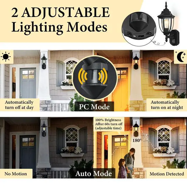 Alt view image 4 of 7 - Porch Lights Outdoor Motion Sensor Wall Sconce Anti-Rust Aluminum, Exterior Outdoor Wall Lights Dusk to Dawn Porch Light Fixture Wall Mount for House Outside Patio