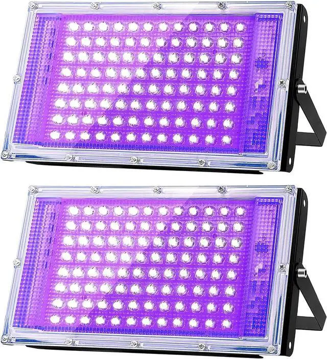 Main image of 100W LED UV Black Light, Powerful UV Spotlight, IP66, 395nm Lamp for Christmas, Halloween Glow Party (2 Packs)