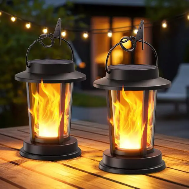 Main image of Solar Lanterns Outdoor Waterproof, Upgraded Flickering Flame Solar Lights Outdoor, Solar Powered Lanterns Decorative, Hanging Solar Lantern for Garden Yard Patio Path Porch Tree Decor 2 Pack