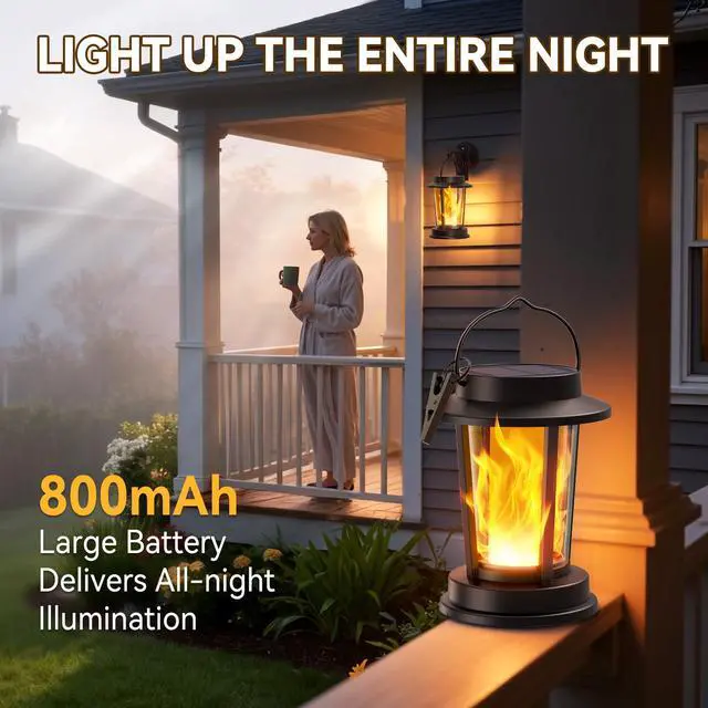 Alt view image 3 of 7 - Solar Lanterns Outdoor Waterproof, Upgraded Flickering Flame Solar Lights Outdoor, Solar Powered Lanterns Decorative, Hanging Solar Lantern for Garden Yard Patio Path Porch Tree Decor 2 Pack