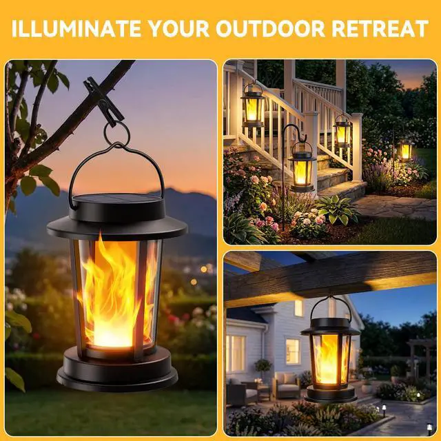 Alt view image 7 of 7 - Solar Lanterns Outdoor Waterproof, Upgraded Flickering Flame Solar Lights Outdoor, Solar Powered Lanterns Decorative, Hanging Solar Lantern for Garden Yard Patio Path Porch Tree Decor 2 Pack