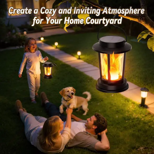 Alt view image 6 of 7 - Solar Lanterns Outdoor Waterproof, Upgraded Flickering Flame Solar Lights Outdoor, Solar Powered Lanterns Decorative, Hanging Solar Lantern for Garden Yard Patio Path Porch Tree Decor 2 Pack