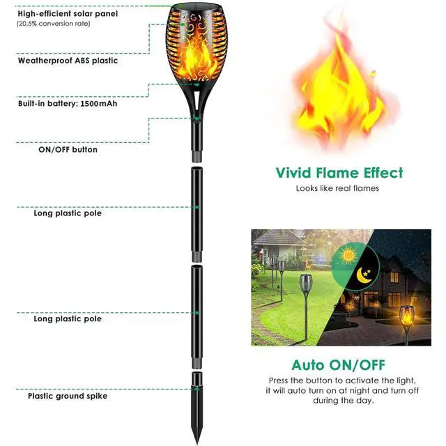 Alt view image 2 of 7 - Solar Lights Outdoor 99 LED Higher & Larger Flickering Flame Solar Torch Lights 43" Waterproof Outdoor Lighting Solar Powered Pathway Lights Christmas Decorations for Garden Patio Yard, 4Pack