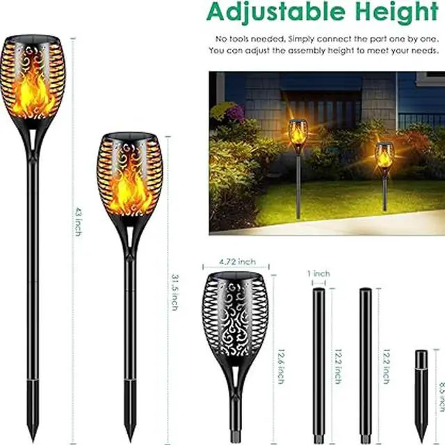 Alt view image 3 of 7 - Solar Lights Outdoor 99 LED Higher & Larger Flickering Flame Solar Torch Lights 43" Waterproof Outdoor Lighting Solar Powered Pathway Lights Christmas Decorations for Garden Patio Yard, 4Pack