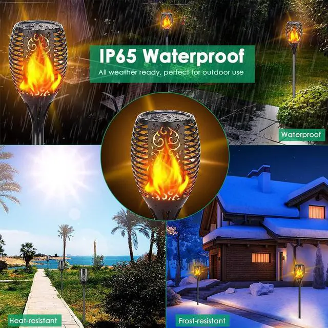 Alt view image 5 of 7 - Solar Lights Outdoor 99 LED Higher & Larger Flickering Flame Solar Torch Lights 43" Waterproof Outdoor Lighting Solar Powered Pathway Lights Christmas Decorations for Garden Patio Yard, 4Pack