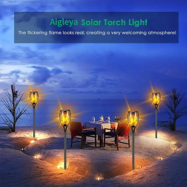 Alt view image 7 of 7 - Solar Lights Outdoor 99 LED Higher & Larger Flickering Flame Solar Torch Lights 43" Waterproof Outdoor Lighting Solar Powered Pathway Lights Christmas Decorations for Garden Patio Yard, 4Pack