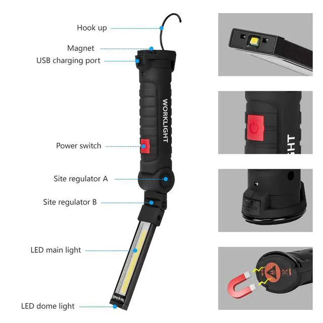Alt view image 4 of 7 - Tool Gifts for Men 2Pack Rechargeable LED Work Lights with Magnetic Base, 360° Rotation,Versatile Lighting for Repairs, Outdoors, Mens Gifts