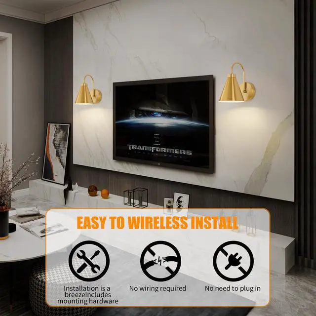 Alt view image 7 of 7 - Vintage Rechargeable Wall Sconces Set of 2, Gold Battery Operated Bedside Wall Lamps with Remote Control, Wireless Gooseneck Indoor LED Lights Fixture for Bedroom Hallway