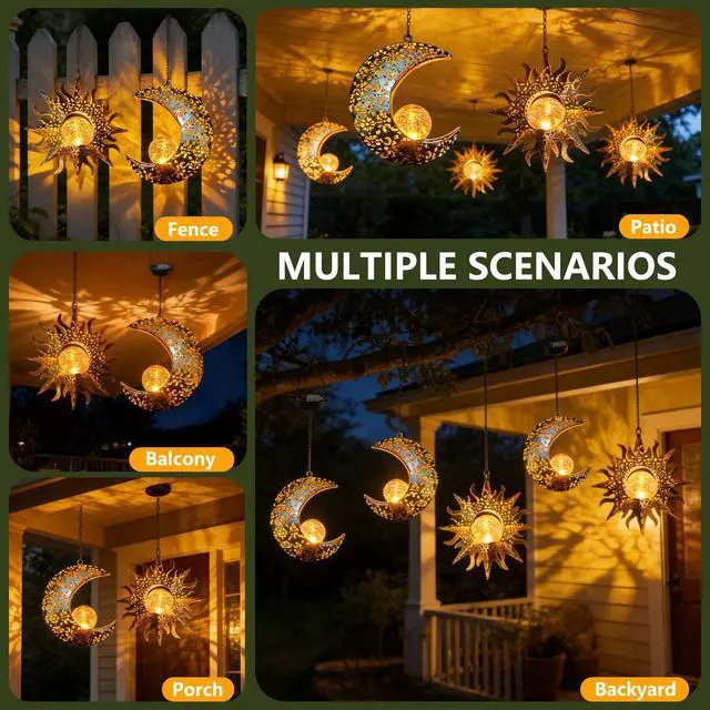 Alt view image 3 of 7 - Solar Hanging Sun Moon Lights,Outdooor Lanterns Waterproof Garden Gifts | Solar Hanging Sun Moon Lights,Outdooor Lanterns Waterproof Garden Gifts