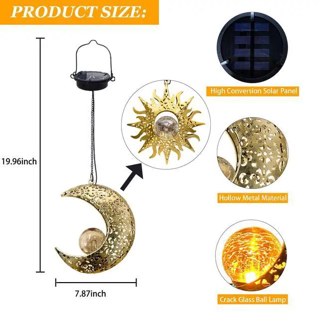 Alt view image 2 of 7 - Solar Hanging Sun Moon Lights,Outdooor Lanterns Waterproof Garden Gifts | Solar Hanging Sun Moon Lights,Outdooor Lanterns Waterproof Garden Gifts