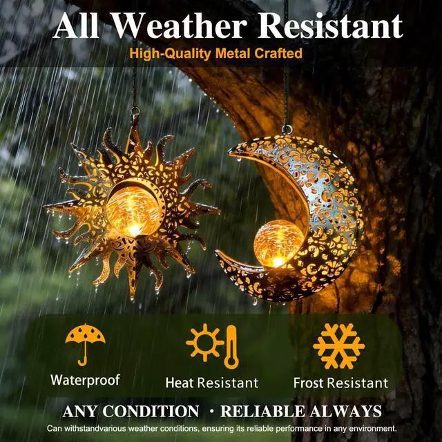 Alt view image 4 of 7 - Solar Hanging Sun Moon Lights,Outdooor Lanterns Waterproof Garden Gifts | Solar Hanging Sun Moon Lights,Outdooor Lanterns Waterproof Garden Gifts