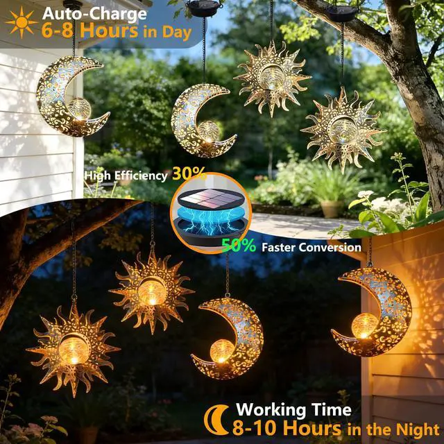 Alt view image 5 of 7 - Solar Hanging Sun Moon Lights,Outdooor Lanterns Waterproof Garden Gifts | Solar Hanging Sun Moon Lights,Outdooor Lanterns Waterproof Garden Gifts