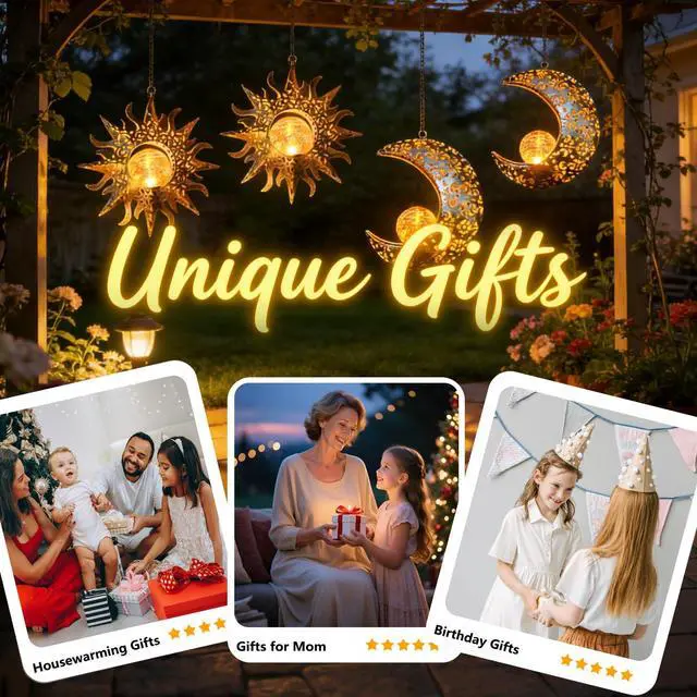 Alt view image 7 of 7 - Solar Hanging Sun Moon Lights,Outdooor Lanterns Waterproof Garden Gifts | Solar Hanging Sun Moon Lights,Outdooor Lanterns Waterproof Garden Gifts
