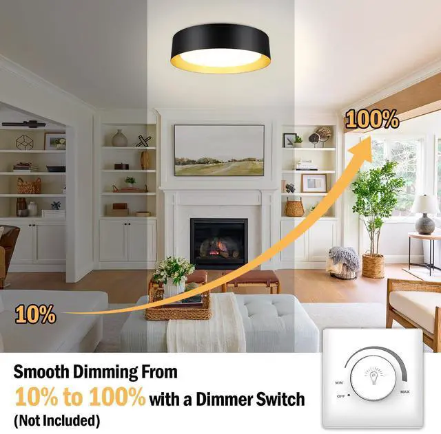 Alt view image 5 of 7 - Flush Mount Ceiling Light, 13in Modern Ceiling Light 3/4/5000K | 25W Bathroom Ceiling Light Fixture, Dimmable LED Flush Mount Light for Bedroom, Hallway, Entryway and Kitchen, Black & Gold
