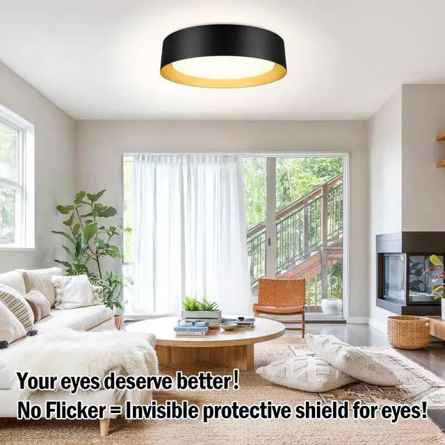 Alt view image 6 of 7 - Flush Mount Ceiling Light, 13in Modern Ceiling Light 3/4/5000K | 25W Bathroom Ceiling Light Fixture, Dimmable LED Flush Mount Light for Bedroom, Hallway, Entryway and Kitchen, Black & Gold